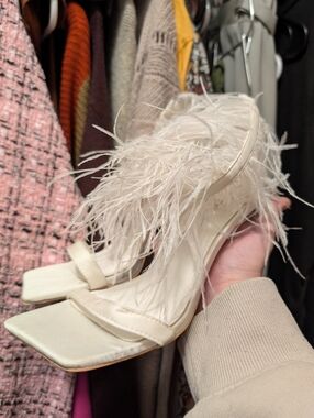 Nasty Gal Feather Heels Size 39 Ivory Satin – DIY Dye Project / Bridal Heels